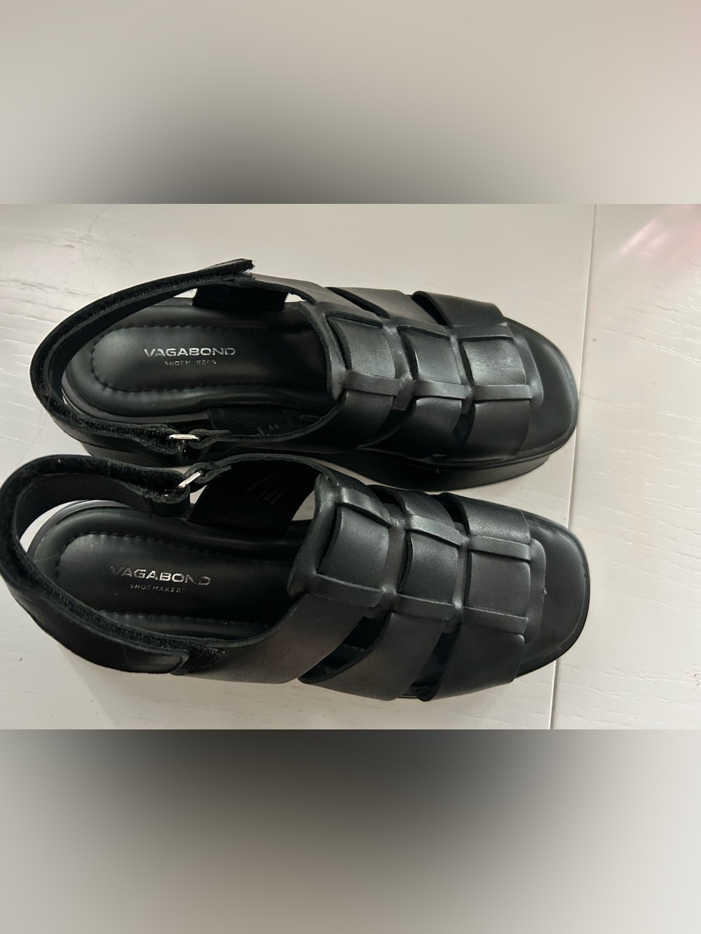 Vagabond Black Woven Leather Sandals - Women's